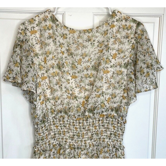 Max Studio Chiffon Ruffle Smocking Maxi Dress Women's Sz M Cottage Prairie Fairy - Picture 10 of 16